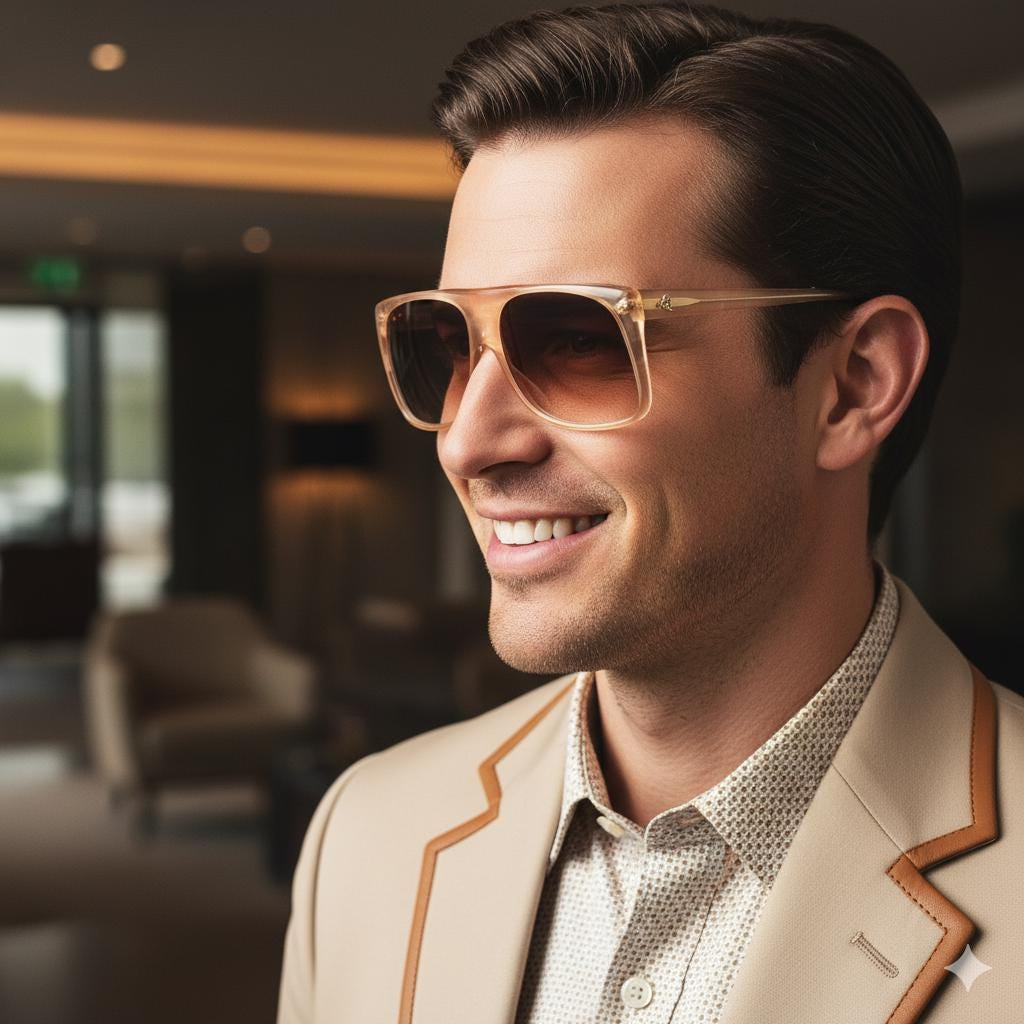 CZZoom78007JHt-1.jpg Clear champagne-colored men's square sunglasses - Image 1