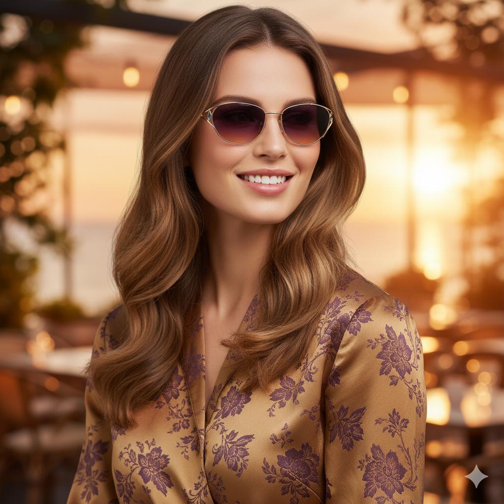 LPIoor04344Mti-1.jpg Gold metallic retro geometric oval sunglasses - Image 1