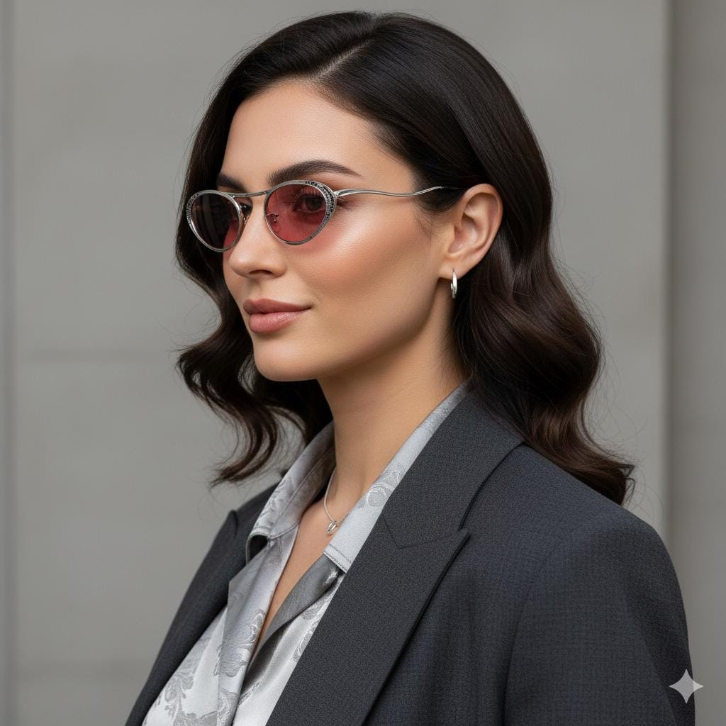 VAVooo87630rtB-1.jpg Silver metallic slim oval sunglasses - Image 1